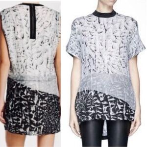 HELMUT LANG 100% Silk Black White Grey Monochrome Tunic Top Dress